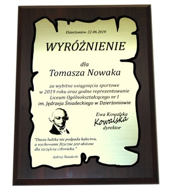 PLAKIETA-Wyróżnienie, podziękowanie,nagroda.GRAWER