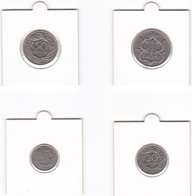 Zestaw 10, 20, 50 groszy 1923, 1 złoty 1929