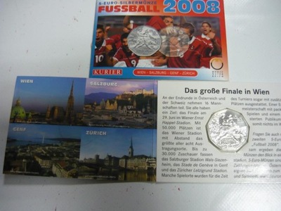 Austria 5 euro 2008 MONETA OBROŃCA FUSSBALL