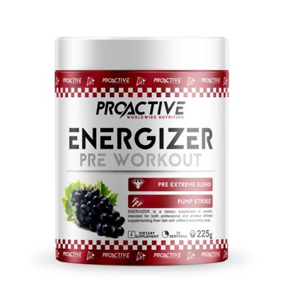 PROACTIVE ENERGIZER PRE WORKOUT 225G Przedtreningówka Siła, WINOGRONO