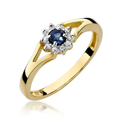 Złoty pierścionek zaręczynowy -Brylanty- Szafir