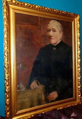 Stary zabytkowy XIXw portret kobiety Oryginał rama