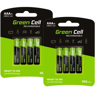 8x Akumulatory Paluszki Green Cell R03/AAA 950mAh