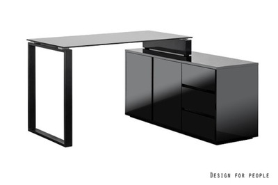 Biurko/szafka MARIN szkło-metal BLACK połysk MDF