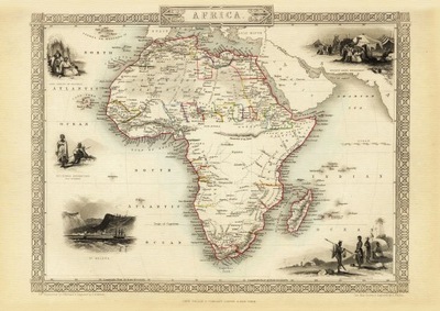 AFRYKA mapa ilustrowana Tallis 1851 r. płótno