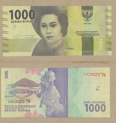 INDONEZJA 1000 RUPIAH RUPII 2016 r. UNC