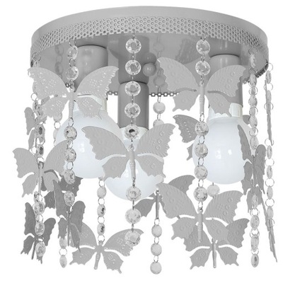 Dziecięca lampa sufitowa kryształki motyle szara