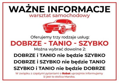 WAŻNE INFORMACJE A4 laminowany mechanik warsztat