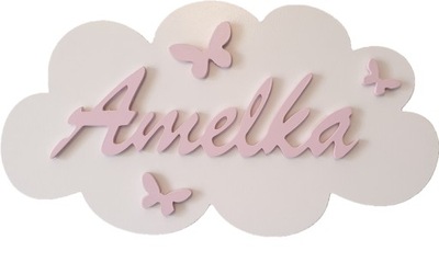 Lampka nocna chmurka z imieniem LED na baterie personalizowana dla dziecka