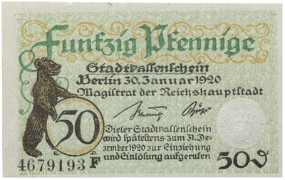 Niemcy - Berlin - NOTGELD - 50 Pfennig 1920