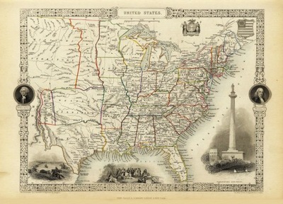 AMERYKA USA Waszyngton mapa ilustrowana 1851 r.