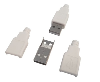 Wtyk USB typ A z osłoną na kabel białe 2szt