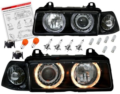 Bmw 3 e36 coupe cabrio лампи фари black кільце фото №1