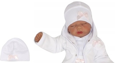 Czapka niemowlęca noworodkowa z kokardką biała 80