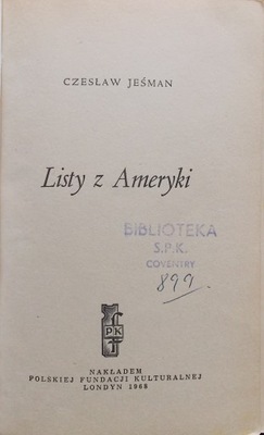 Czesław Jeśman LISTY Z AMERYKI