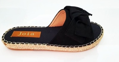 NOWE CZARNE KLAPKI BUTY ESPADRYLE Z KOKARDĄ 37