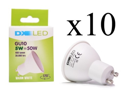 10x Żarówka LED SMD 5W=50W GU10 ciepła 480lm