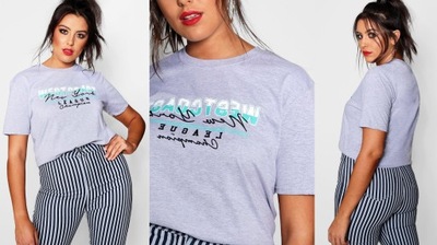 BOOHOO Modny t-shirt z napisami NOWY YORK mięta 44