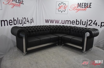 Narożnik Chesterfield GLOSS 262x215cm Skóra 100%