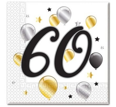 Serwetki papierowe 60 urodziny lat BALONY białe G