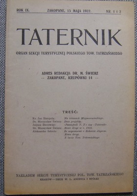 TATERNIK -ROK IX -nr 1-2 -1922 rok