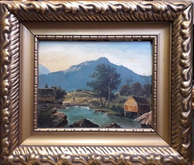 PEJZAŻ, olej/deska, XIX w, H.STAHL