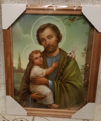 Obraz Święty Józef z Dzieciątkiem Jezus 28x23szkło
