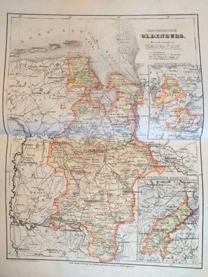 STARA MAPA GROSSHERZOGTHUM OLDENBURG GRAFIKA 1869