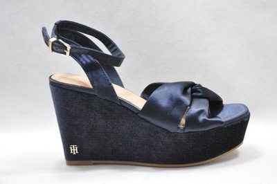 TOMMY HILFIGER SATIN ELEVATED WEDGE KOTURNY 37