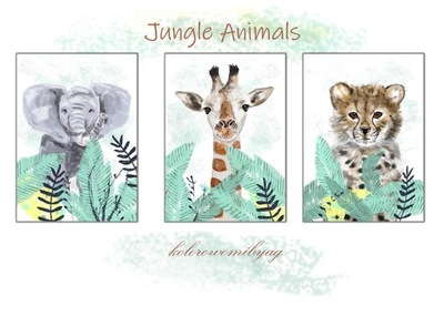 3 szt słoń żyrafa gepard jungle dzungla plakat a4