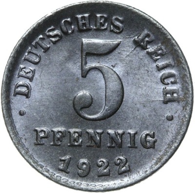 Niemcy 5 Pfennig 1922 D - ŻELAZO MENNICZA Z ROLKI