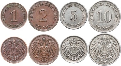 Niemcy Cesarstwo zestaw 1 2 5 10 Pfennig 1890-1916