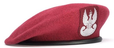 POLSKI Beret Wojskowy WP tłoczony wełniany z orłem BORDOWY r. 61