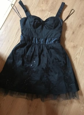 Sukienka czarna cekiny tiul Asos 36 34 10 vintage