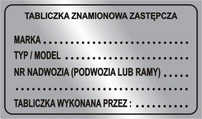 Tabliczka znamionowa zastępcza komplet 10 szt.