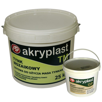 AKRYPLAST Zestaw tynk mozaikowy kwarcowy z miką 25kg+grunt podtynkowy 2,5kg