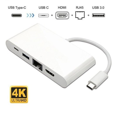 HUB 4w1 USB-C 3.1 do USB 3.0 RJ45 HDMI 4K USB-C