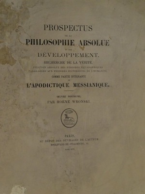 Prospectus de la Philosophie Absolue Wroński 1878