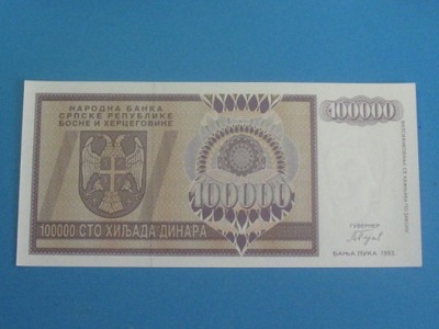 Bośnia i Her 100000 Dinara AA ! P-141a UNC 1993