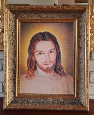 Obraz malowany Jezus złota rama