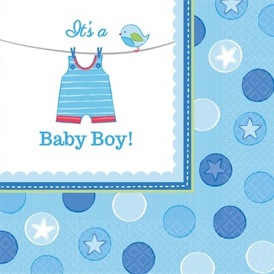 16x Serwetki Baby Shower Blue Niebieskie Chłopczyk