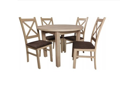 Stół okrągły 100/140 + 4 krzesła drewno