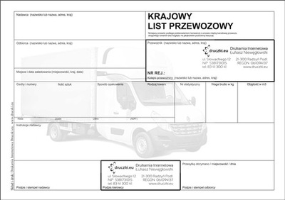 Krajowy List Przewozowy z LOGO firmy + ZADRUK