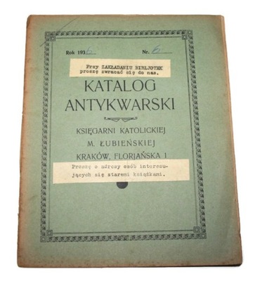KATALOG ANTYKWARSKI Księgarni Katolickiej 6/1936