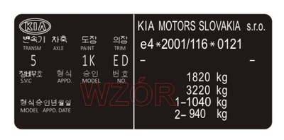 PLATE / STICKER INFORMATION CODE KIA  