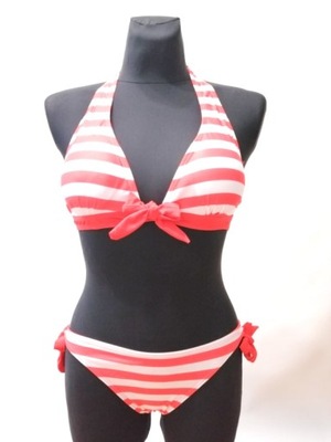 Strój Kostium kąpielowy Bikini Paski Czerwony M 38