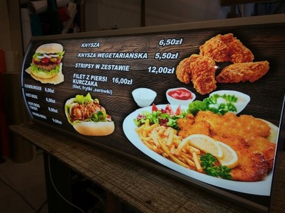 menu board podświetlany 100x60cm, restauracja, bar