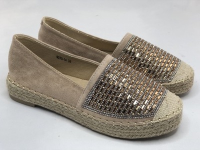 ESPADRYLE z cekinami BEŻOWE na platformie 9270 38