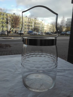 SECESYJNY POJEMNIK Z UCHWYTEM SZKŁO SZLIFOWANE