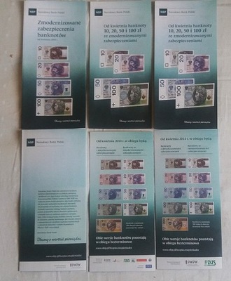 Foldery NBP - Nowe banknoty - KOMPLET - 3 wersje